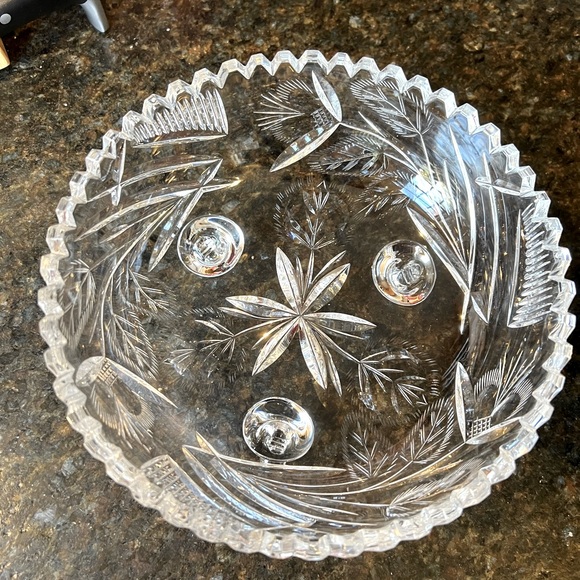 Bohemian Pre-Owned Lead Crystal Diamond Cut Footed Serving Decor Bowl 8.25”Dia - Picture 4 of 10